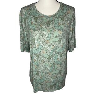 Nine West Top Essentials Green Jungle Leaf Print Short Sleeve Tee Shirt Size L
